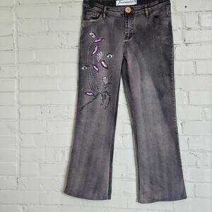 Jacaranda Y2K Women's 10, Pink w/ Gray Acid Wash Jeans w/ Floral Sequin